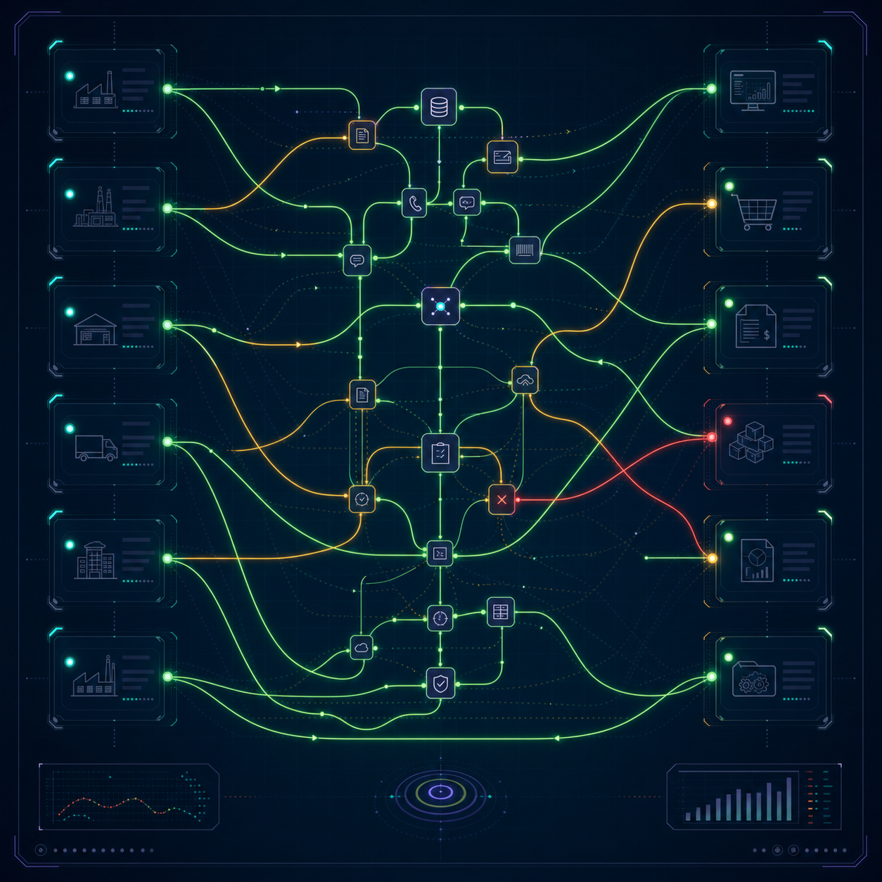 Procurement flows with successful, pending and exception statuses